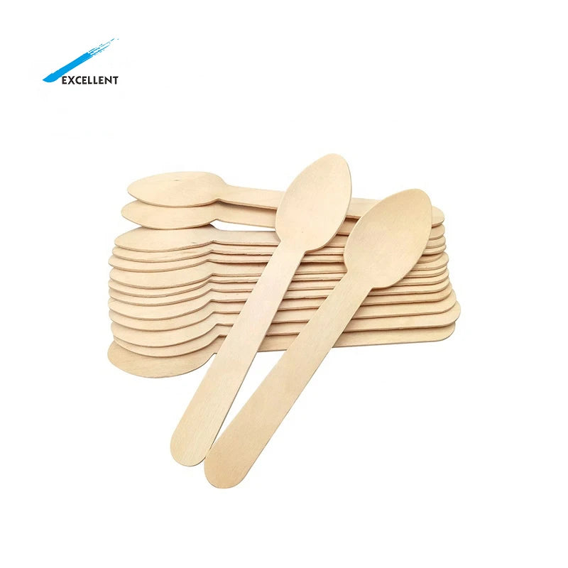 High Quality Custom EcoFriendly Disposable Wooden Spoons 140mm Natural Disposable Wooden Cutlery for Party