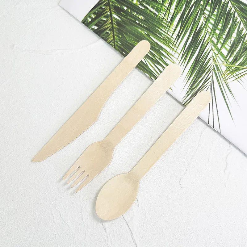 Factory Custom Level a Eco Friendly Recyclable 160 mm Disposable Wooden Cutlery Set Food Wooden Spoons Forks Knives