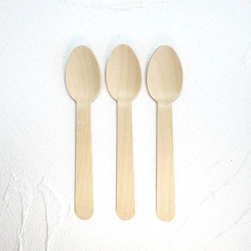 Factory Wholesale Disposable Wooden Spoons 160mm 140mm 110mm  100mm Biodegradable Eco-friendly Cutlery