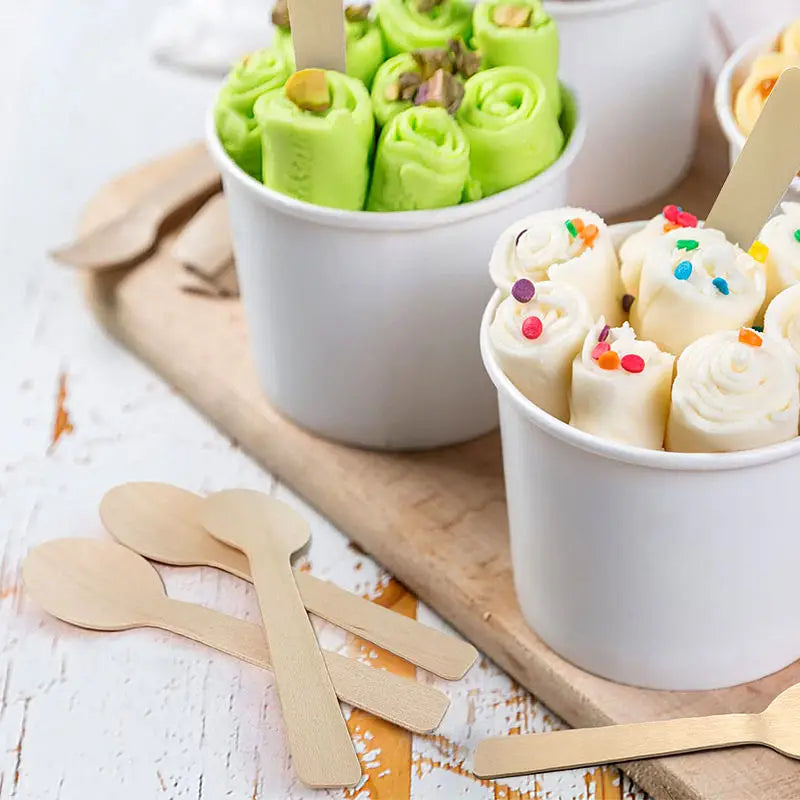 100mm Natural Mini Wooden Spoon Made As a Premium Birch Tasting Spoon for Bakery Samples Frozen Treats and Catering Use