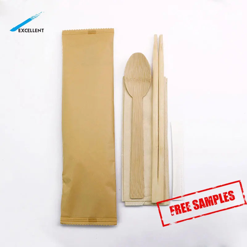 Free Samples  Bamboo Eating Fork Knife Spoon 170mm Disposable Bamboo Fork Spoon Knife Set