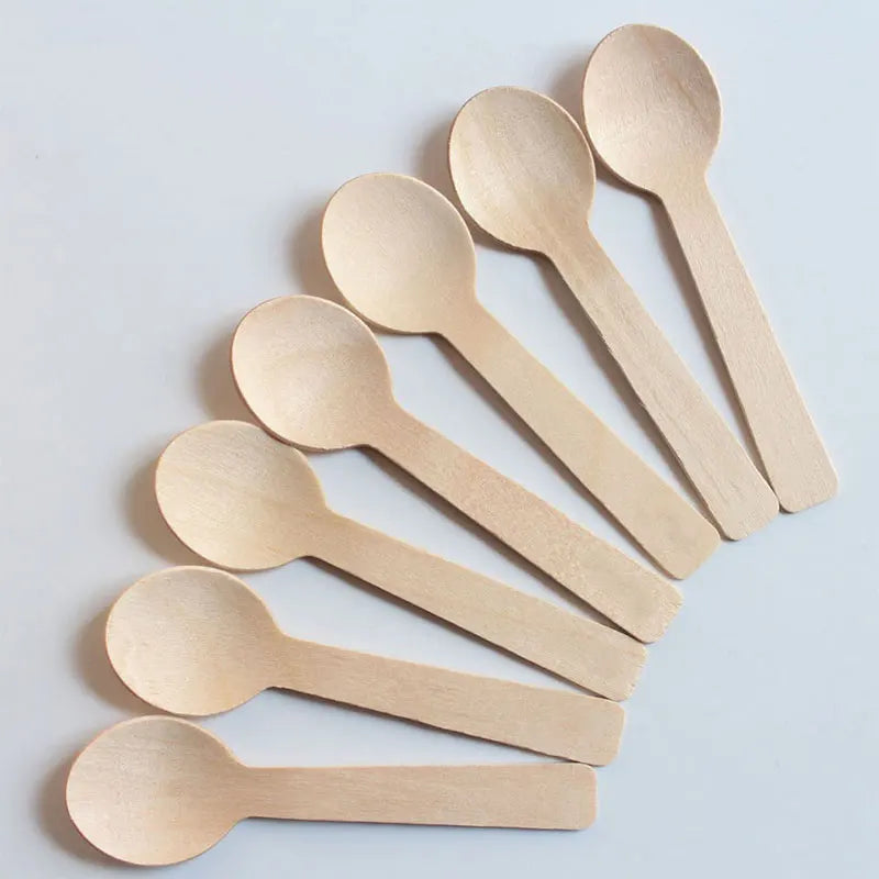 100mm Eco-Friendly Disposable Wooden Spoons Round Boxes Sustainable Cutlery for Parties