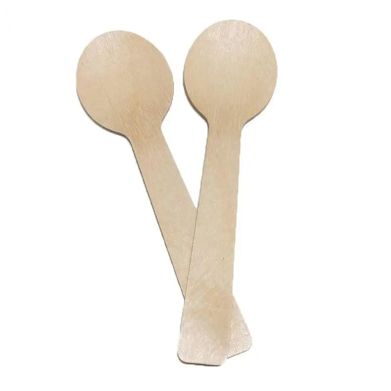 100mm Eco-Friendly Disposable Wooden Spoons Round Boxes Sustainable Cutlery for Parties