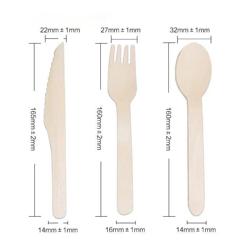 Disposable Wooden Fork and Spoon Knife Custom Takeaway Wooden Fork,Spoon,Knife,Napkin Set