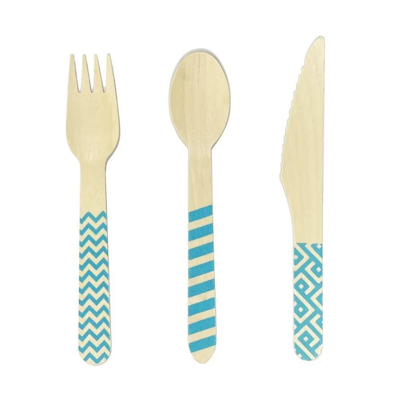 Eco-Friendly Wood Cutlery Biodegradable Disposable Customized Logo Printed Wooden Forks Spoons Knives Set