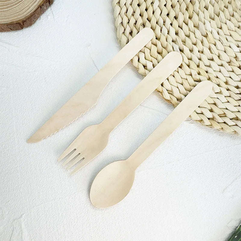 Free Samples Disposable Cutlery for Travel Disposable Cutlery for Kitchen Wooden Knife Fork Spoon
