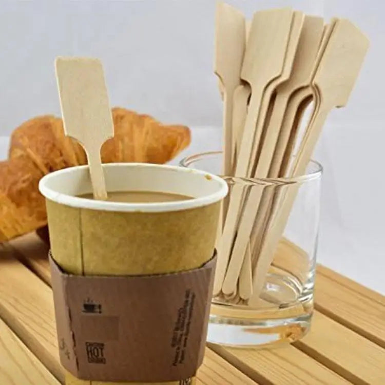 Customized Logo Boat Shed Shape Birch Wood Stirrer Food Grade Wooden Coffee and Tea Stirrer Sticks for Home Kitchen Use