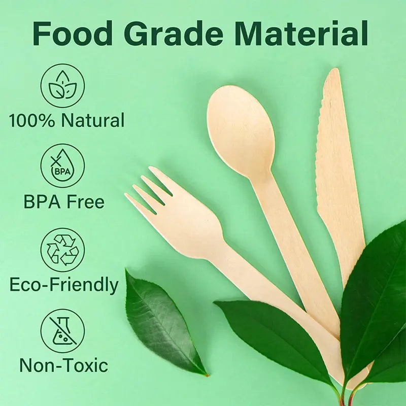 Factory Custom Level a Eco Friendly Recyclable 160 mm Disposable Wooden Cutlery Set Food Wooden Spoons Forks Knives