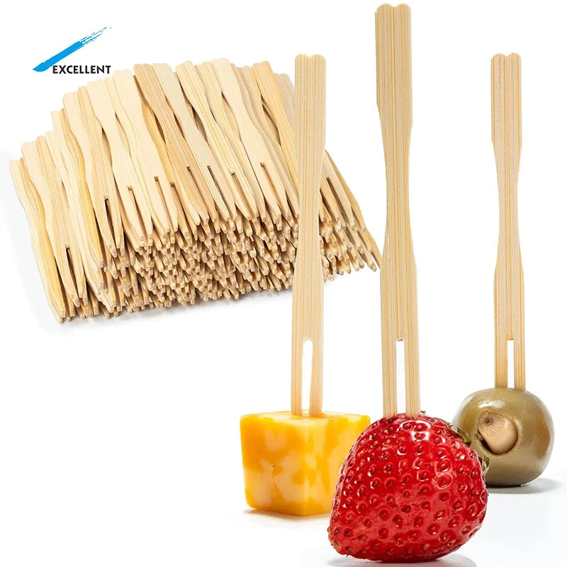 Made in China Bamboo Fruit Cake Fork Individually Packaged Small Fork Disposable Fruit Picks