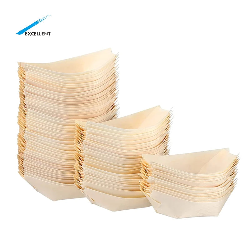 7-Inch Disposable Birch Wood Boat Shaped Sushi Plates Wooden Boat Bowls and Serving Tray Elegant and Eco-Friendly Sushi Tools