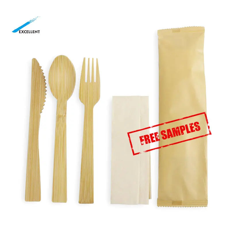Wholesale Customized Disposable Bamboo Fiber Cutlery 140mm Bamboo Fork Knife and Spoon Set Bamboo