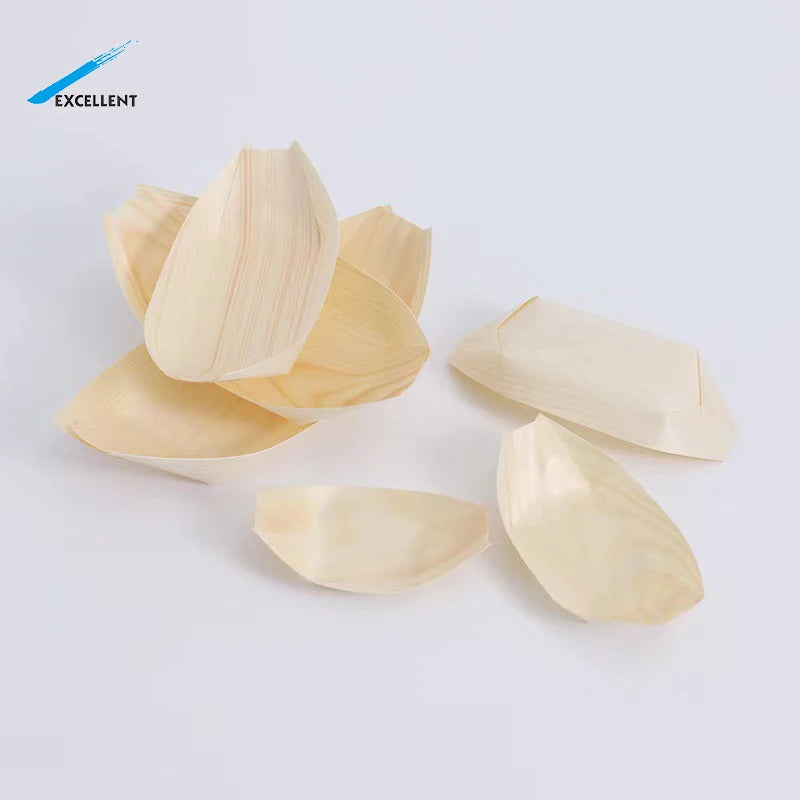 Sushi Wooden Boat Biodegradable Eco-friendly Disposable Natural Pine Wooden Boat/Cone/Plate for Party