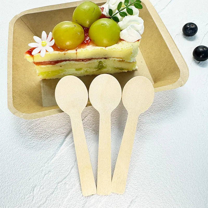 100mm Eco-Friendly Disposable Wooden Spoons Round Boxes Sustainable Cutlery for Parties