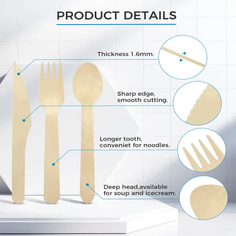 160mm Wooden Knife Fork Spoon Set Paper Includes Napkin Wooden Disposable Cutlery Individual Packing