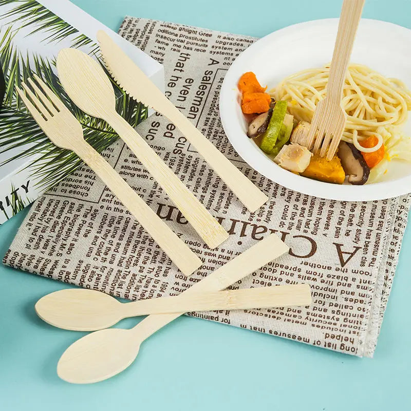 OEM Custom Bamboo Travel Cutlery Set Eco Friendly Mini Bamboo Knife Spoon Fork Serving