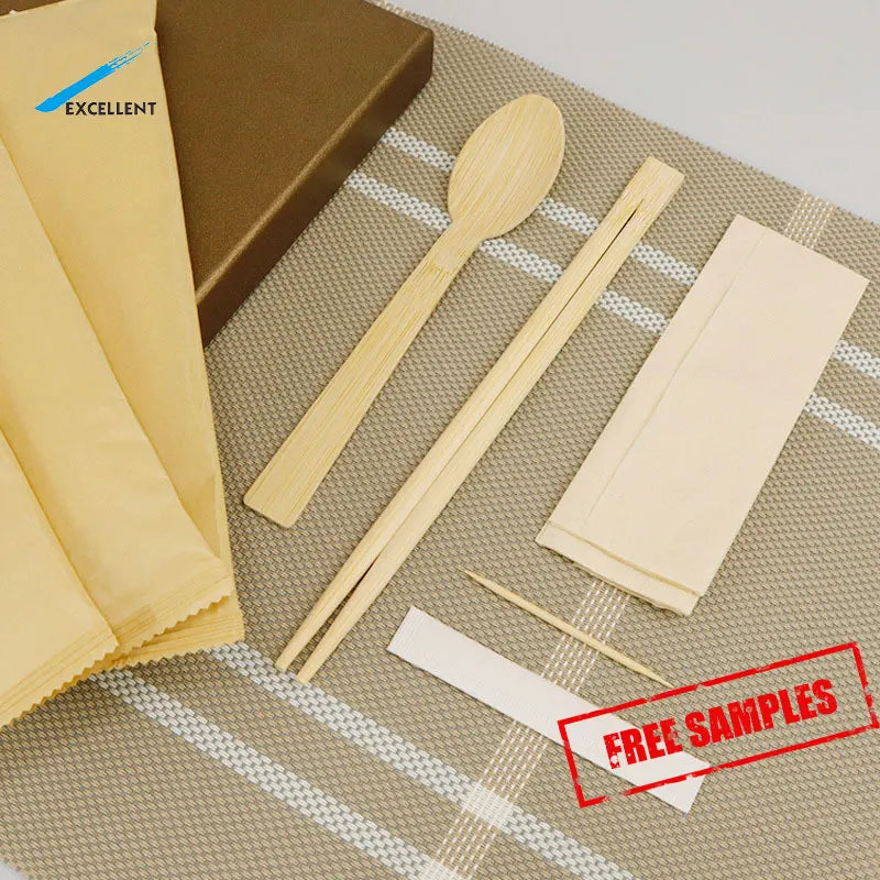 Free Samples Disposal Eco Friendly Bamboo Spoon Fork Knife Napkin Disposable Bamboo Cutlery Set