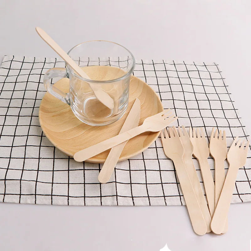 Premium 160mm Customized Wooden Cutlery Biodegradable Eco-Friendly Disposable Wooden Forks
