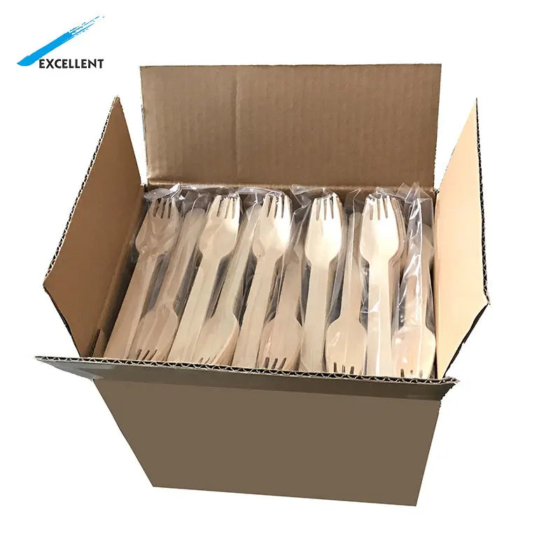 Free Samples 160mm10000pcs/box Wooden Fork with logo for Takeaway Cutlery