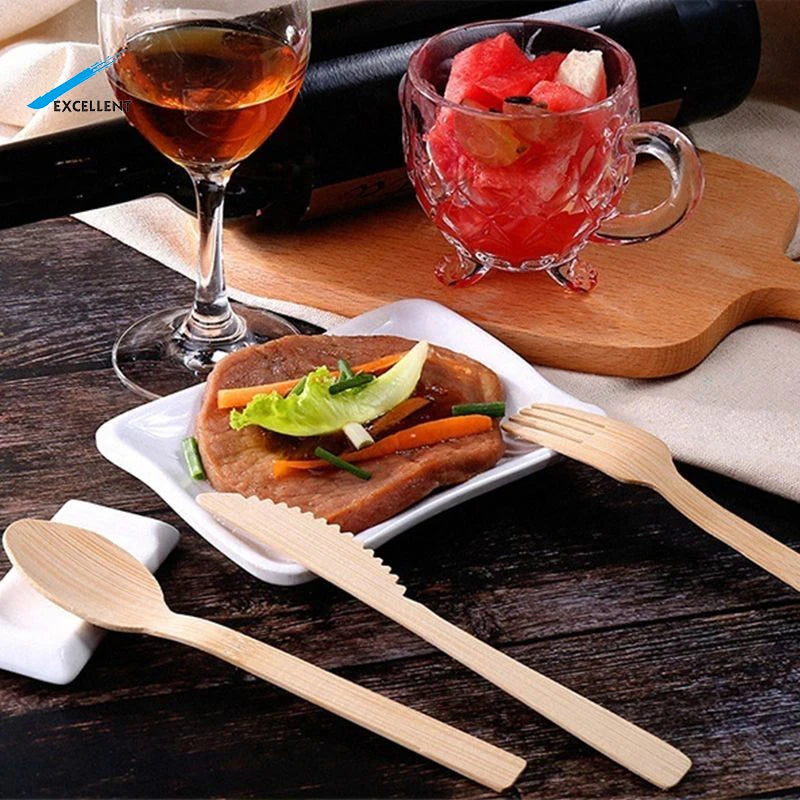 Free Samples Disposal Eco Friendly Bamboo Spoon Fork Knife Napkin Disposable Bamboo Cutlery Set