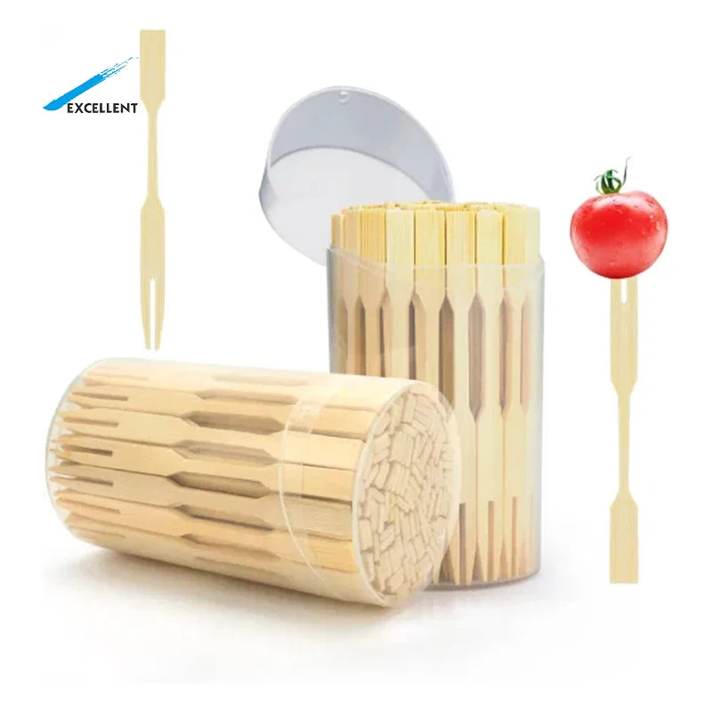 Factory Price Eco-Friendly Biodegradable Mini Forks 3.5 Inch Bamboo Fruit Picks & Cocktail Forks 100% Disposable Food Safe