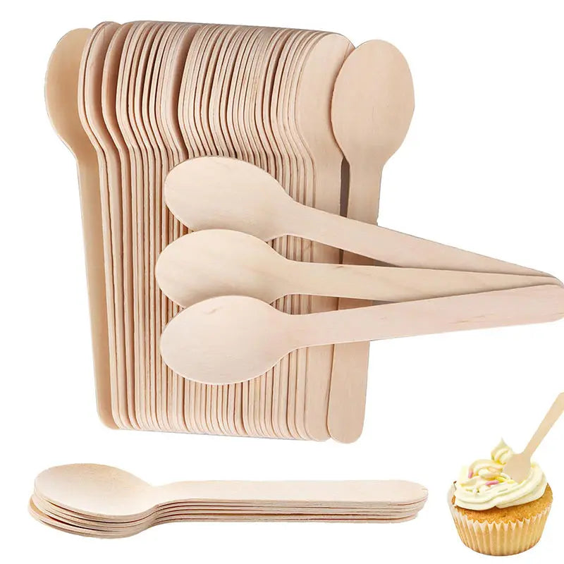 Wholesale Eco Wooden Spoon Manufacturers Restaurant Custom Wood Spoon Set Disposable Cutlery Set