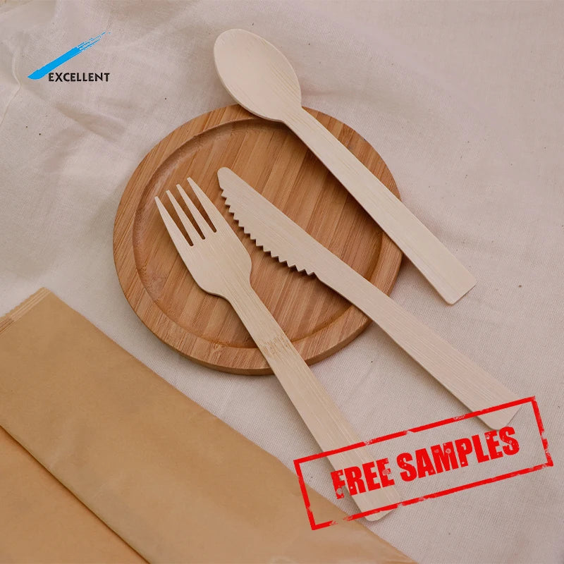 Factory Supply Kitchenware Cutlery Flatware Set Custom Logo Natural Eco-friendly Bamboo Knife Fork Spoon