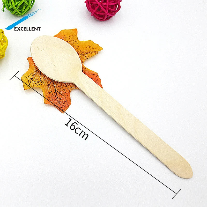 Wholesale Eco Wooden Spoon Manufacturers Restaurant Custom Wood Spoon Set Disposable Cutlery Set