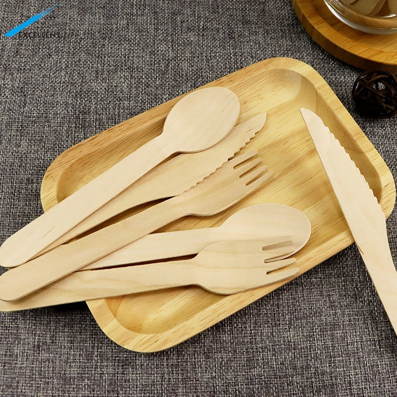 High Quality Custom EcoFriendly Birch Wooden Knife Spoon Fork Cut Steak Disposable Cutlery