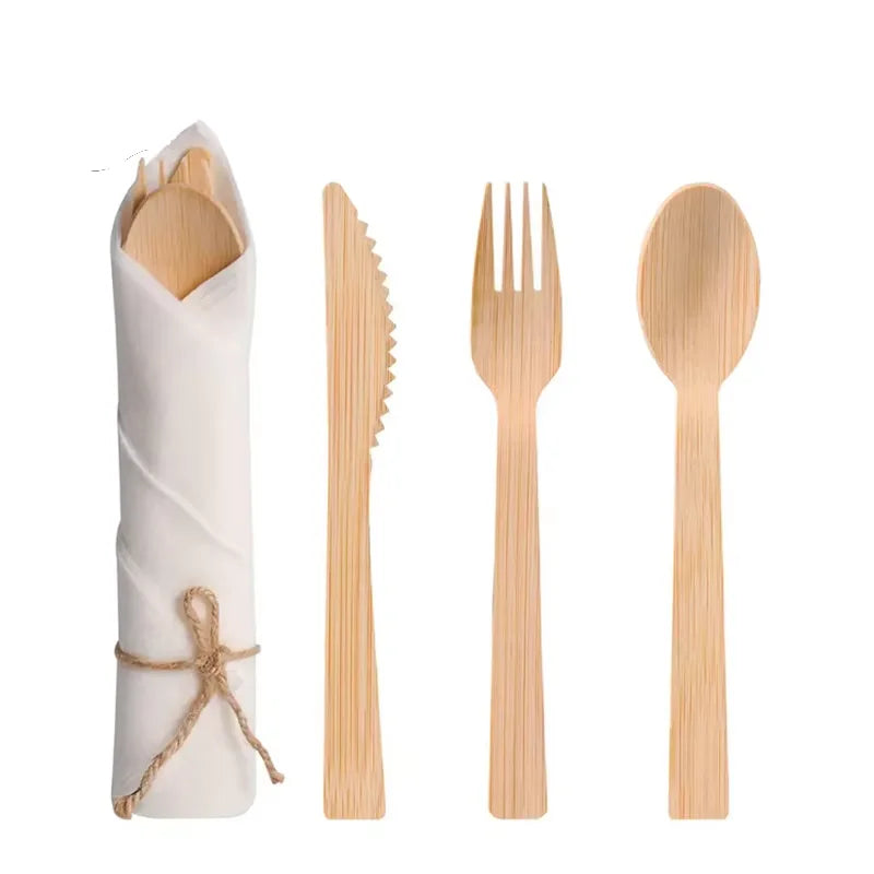 Discounted Price Bamboo Knife and Fork Spoon Bamboo Cutlery Disposable Bamboo Utensils Cutlery Set