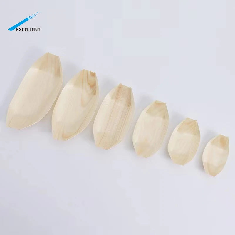 7-Inch Disposable Birch Wood Boat Shaped Sushi Plates Wooden Boat Bowls and Serving Tray Elegant and Eco-Friendly Sushi Tools