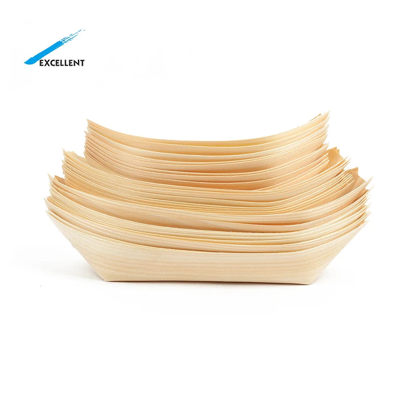 Biodegradable 100% Disposable Wooden Boat Shaped Plate for Sushi Made