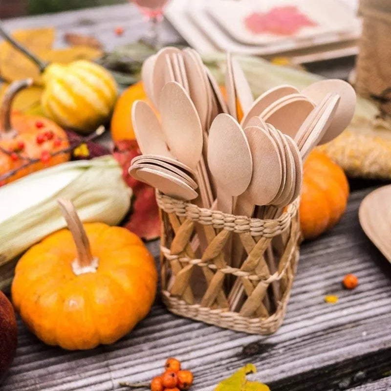 Factory Custom Logo Eco-Friendly Biodegradable Wooden Spoon Disposable Cutlery for Restaurant Hotel Party