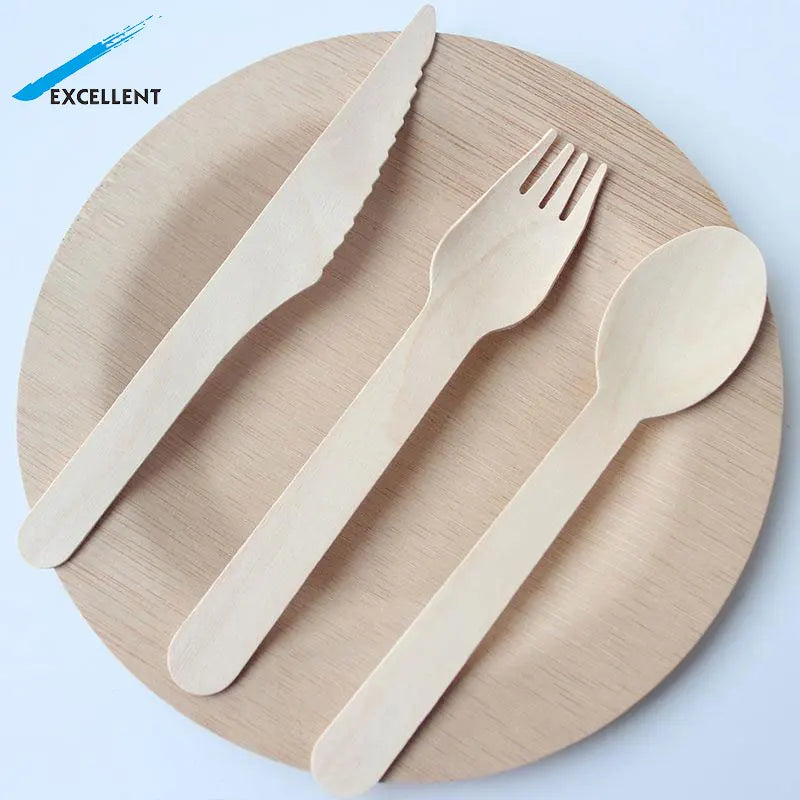 Biodegradable Environment Friendly Disposable Wooden Spoon Knife Fork Cutlery Set for Family Party