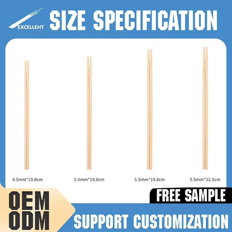 Eco-friendly Disposable Bamboo Chopsticks 21cm Flatware Printed Logo Bamboo Chopsticks
