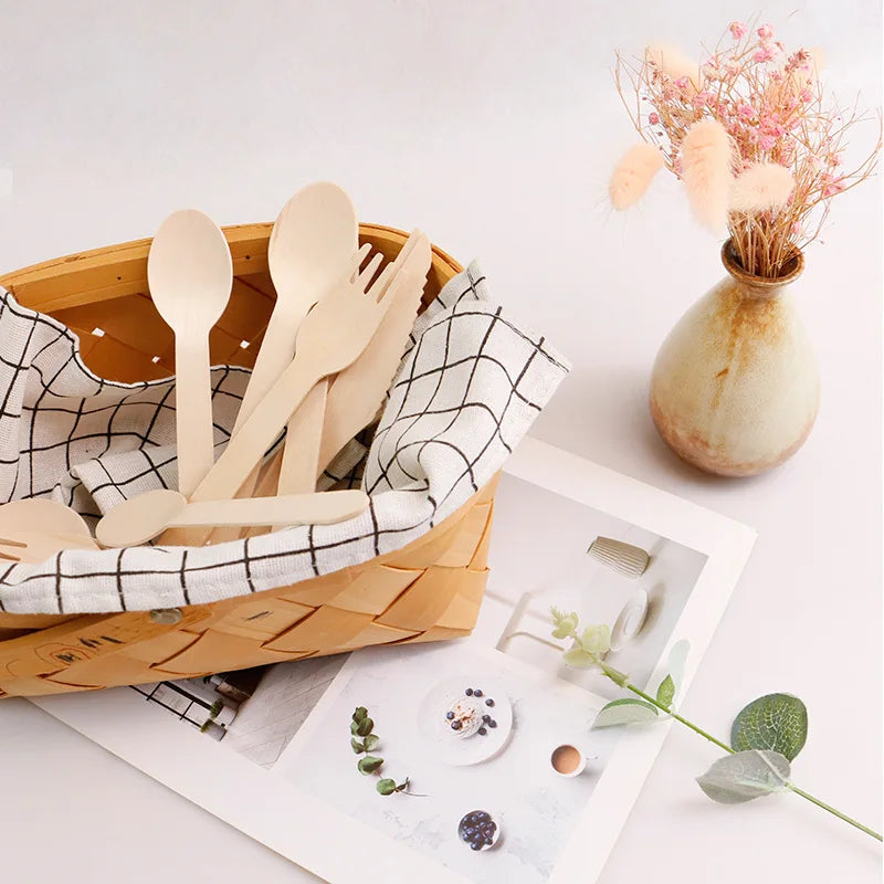 Birch Wood Individual Package Elegant Wooden Fork Spoon Disposable Pack logo