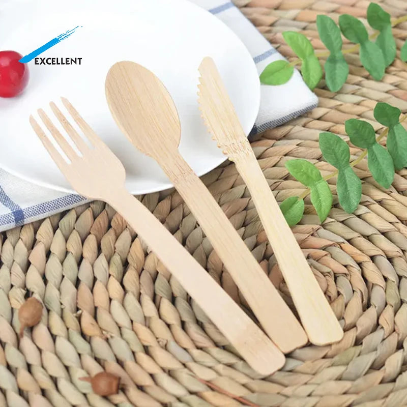 OEM Custom Bamboo Travel Cutlery Set Eco Friendly Mini Bamboo Knife Spoon Fork Serving