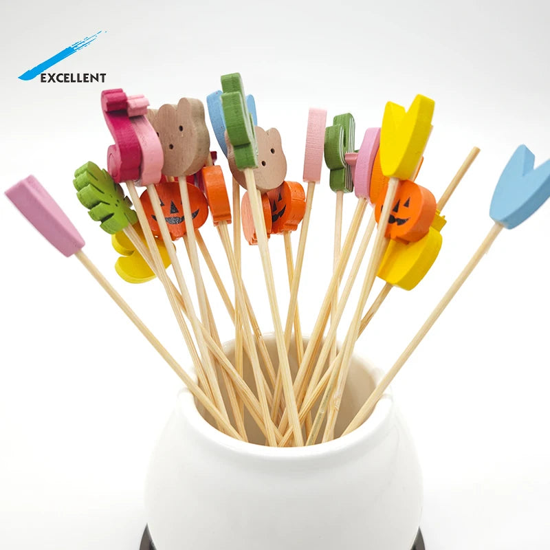 China Wholesale Fancy Food Grade Disposable Bamboo Fruit Forks Bamboo Decorative Food Picks Bamboo Sticks for Children