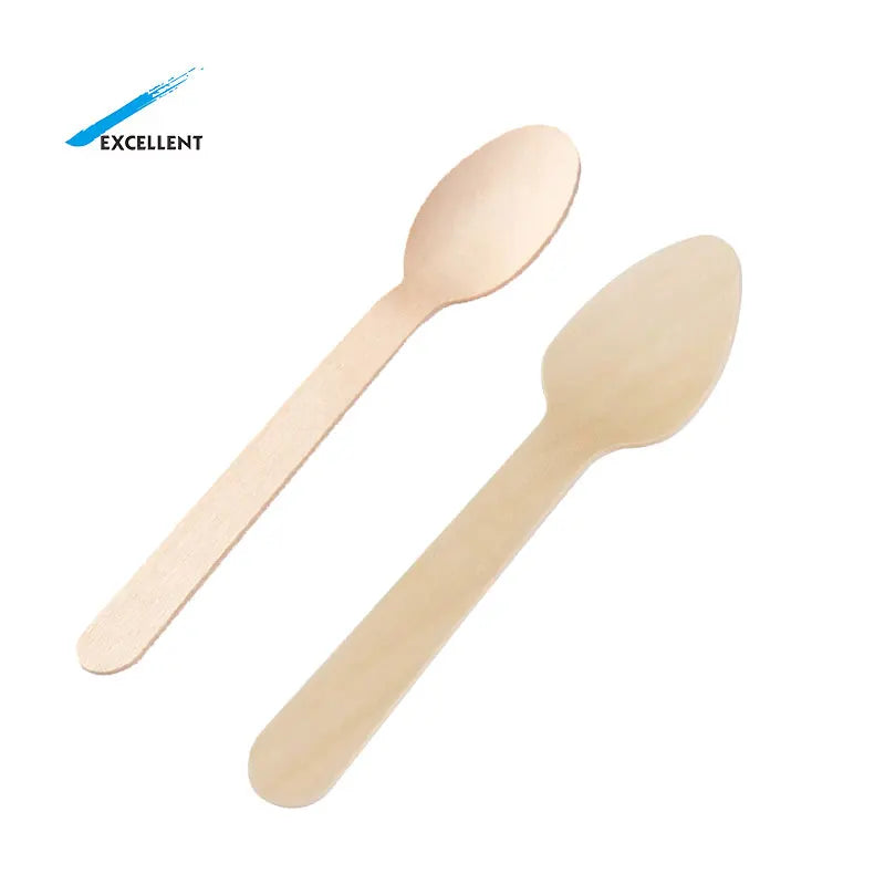 Factory Direct Sales Disposable Wooden Spoons 140mm 110mm 100pcs/box Biodegradable Wooden Cutlery