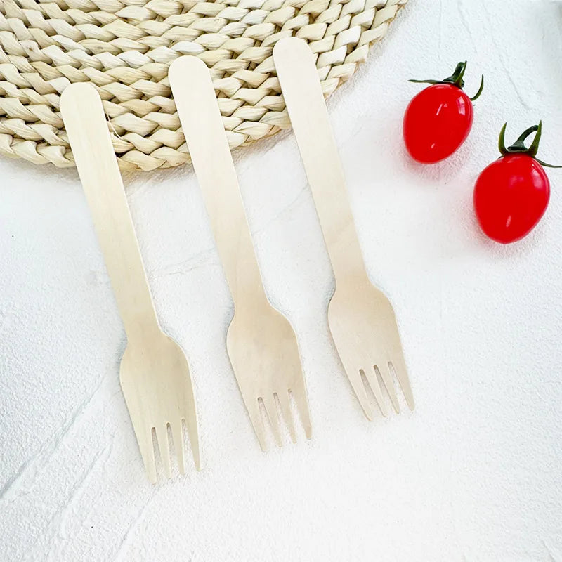 Eco-Friendly Biodegradable Wooden Forks Wooden Cutlery for Parties Disposable Wooden Forks