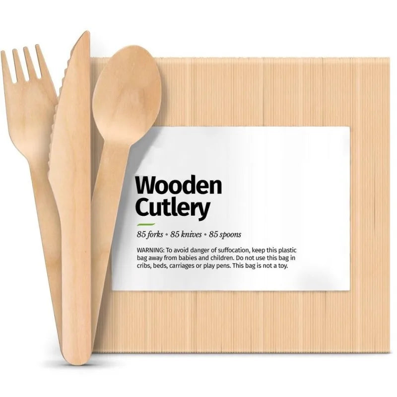 Hot Selling Wholesale Eco Friendly Biodegradable Disposable Picnic Party Wooden Fork Knife Spoon Wooden Cutlery Set