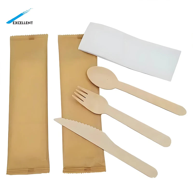 Good High Quality Picnic Biodegradable Large Disposable Wooden Spoons Knifes Forks 160mm Cutleries