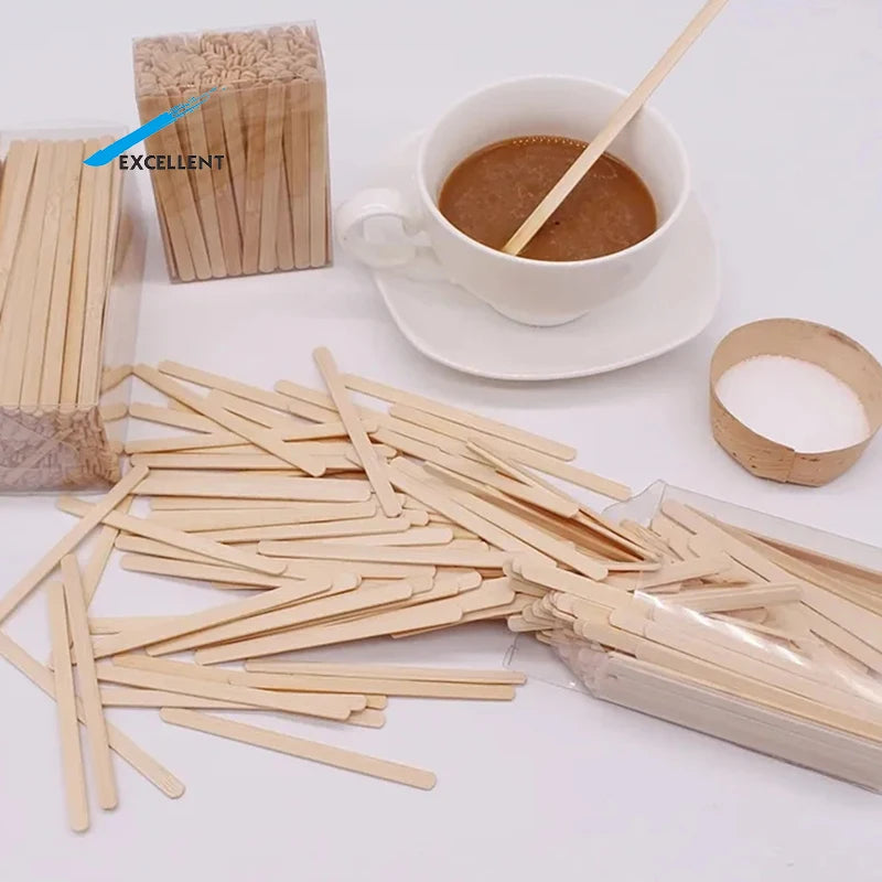 Custom High Quality Individually Wrapped Stick Wooden Coffee Stirrers Stick Smooth Surface Wood Tea Coffee Stirrers Stick