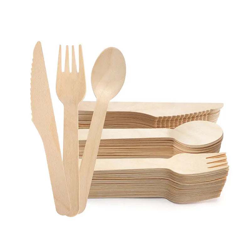 Biodegradable Disposable Cutlery for Restaurants Parties Camping Wooden Spoons Forks Knives