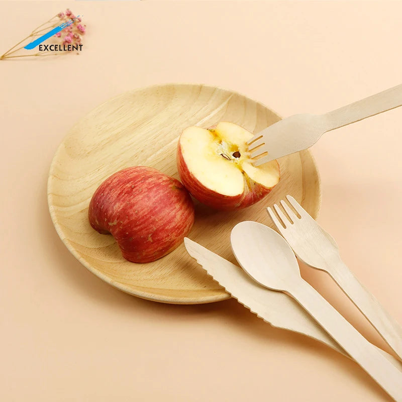 Hot Selling Wholesale Eco Friendly Biodegradable Disposable Picnic Party Wooden Fork Knife Spoon Wooden Cutlery Set