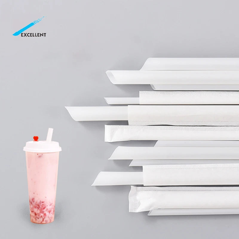 Manufacturer's Biggest 100% Eco- Biodegradable Compostable Bubble Tea PLA Drinking Straws Diagonal Cut with Sharp Ending