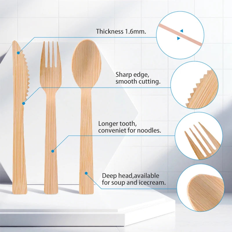 Free Samples Bamboo Cutlery Set Disposable Bamboo Fork and Spoon Set Fork and Spoon Bamboo Cutlery