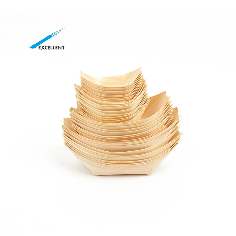 Biodegradable 100% Disposable Wooden Boat Shaped Plate for Sushi Made
