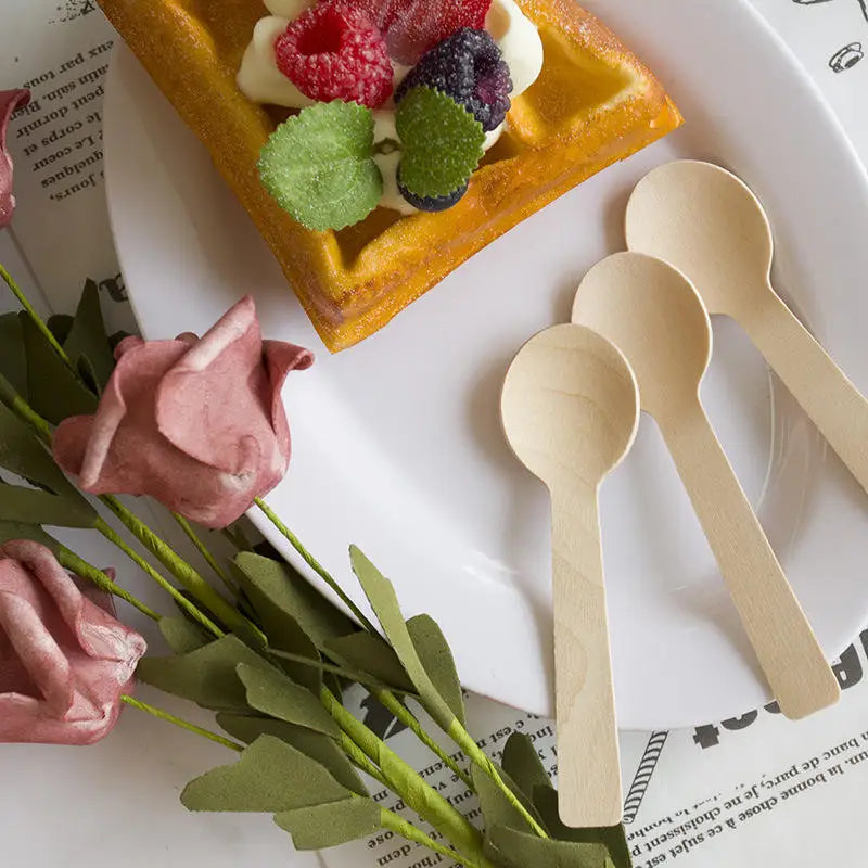Environmentally Friendly Wooden Spoon 100mm Disposable Wooden Spoon Tableware Ice Cream Wooden Spoon