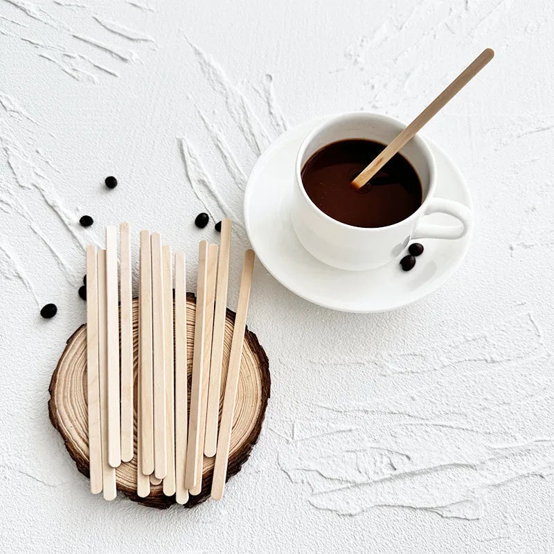 Competitive Price Factory Wholesale Biodegradable and Compostable Wooden Coffee Stick Disposable in Paper Full Wrapped